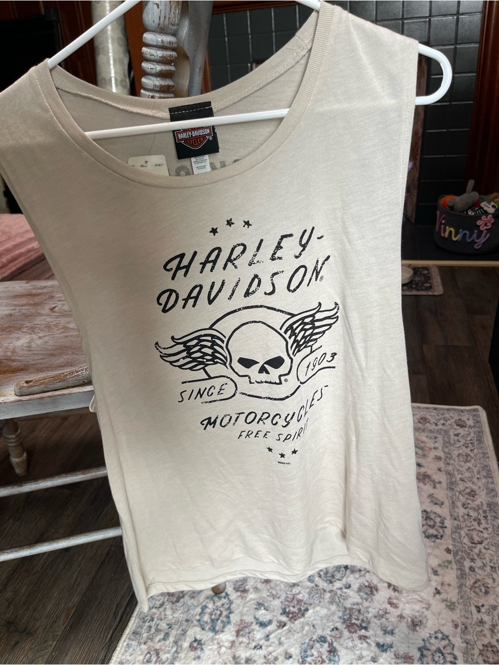 Harley-Davidson Cream Graphic Skull Wing Tank Top